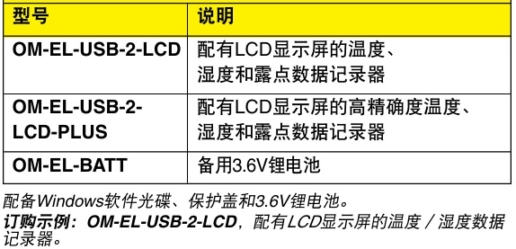 OMEGA奧米佳 OM-EL-USB-2-LCD溫度、濕度和露點數(shù)據(jù)記錄器 配有LCD顯示屏參數(shù)